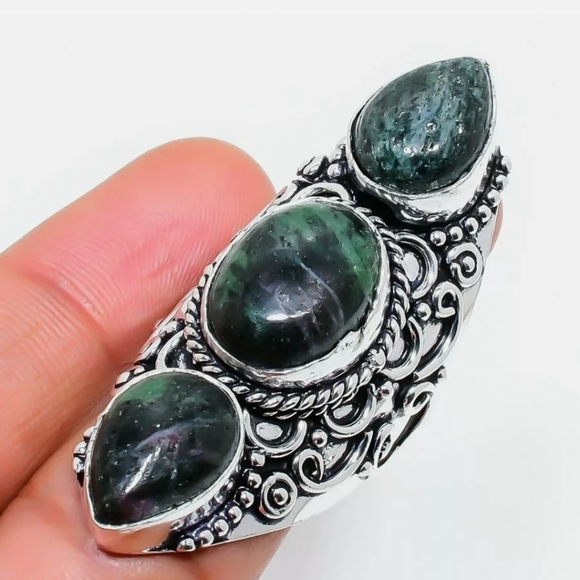 New Ruby in Zoisite 925 Silver Statement Ring. - Picture 15 of 15